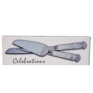 Crystal Clear‎ Cake Knife & Server Set 24% Lead Crystal Handles Wedding Party